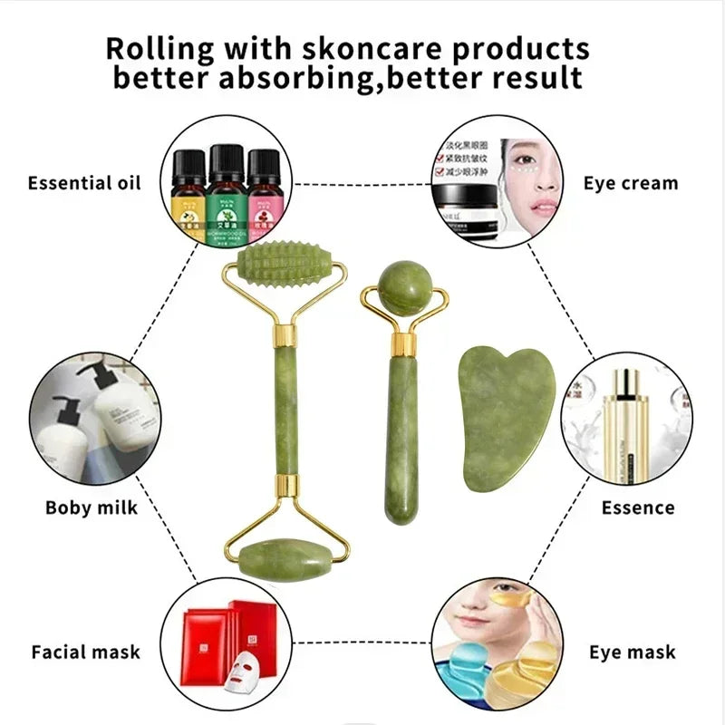 Natural Jade Roller Face Gua Sha Kit